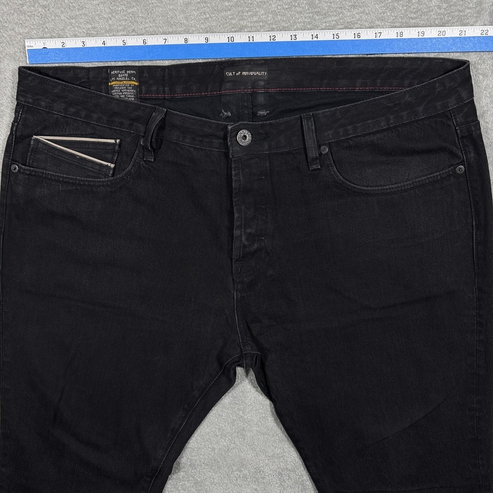 Cult Of Individuality Jeans Mens 40x33 Black Rebel Straight Selvedge Denim - Picture 11 of 16
